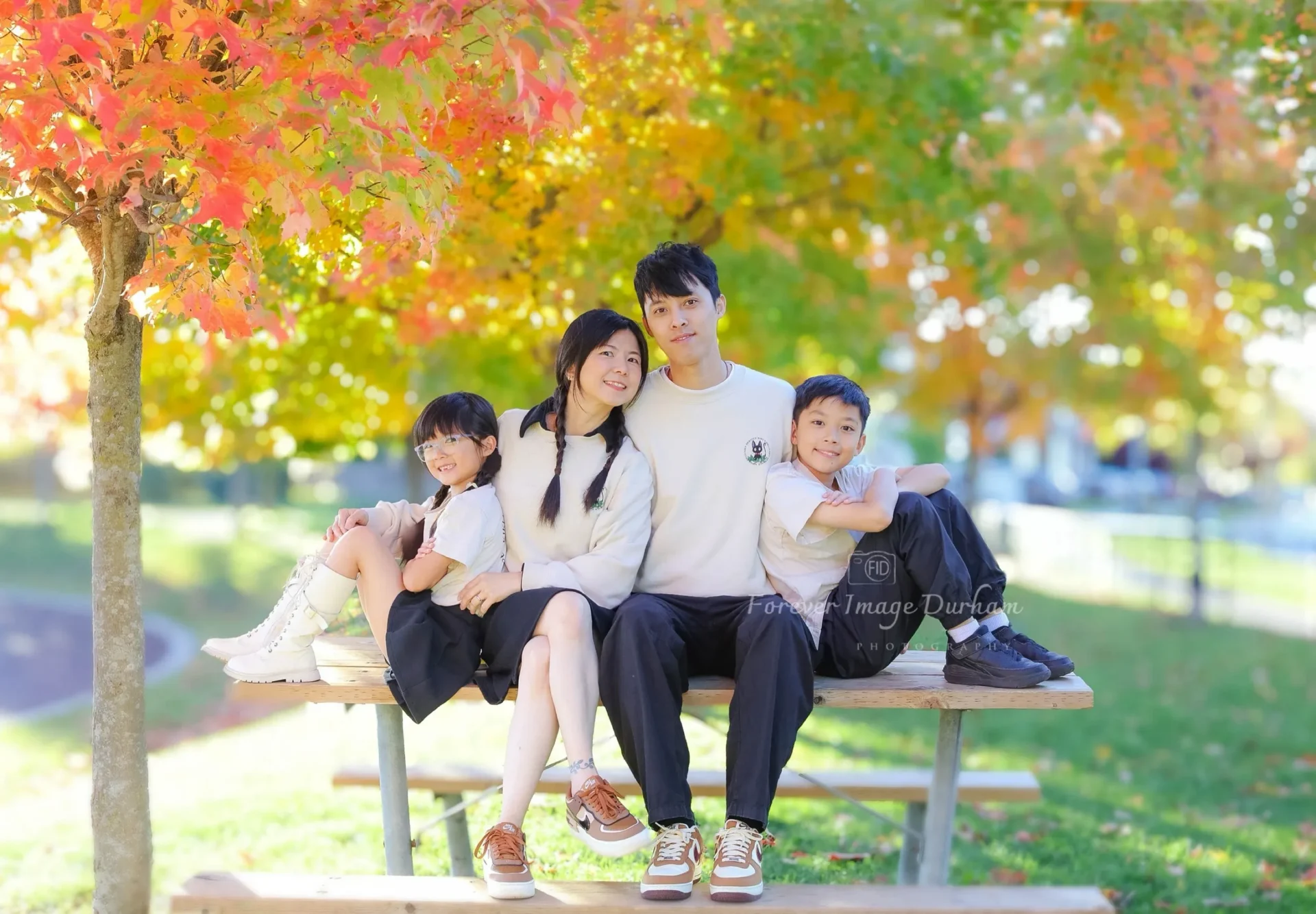 Family enjoying a sunny fall day